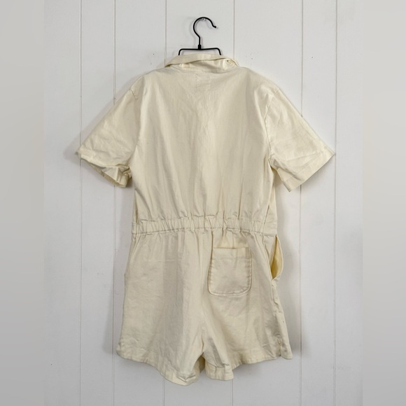 For Days Twill SS Romper Workwear Inspired Utility Large in Linen Cream White - Picture 3 of 7